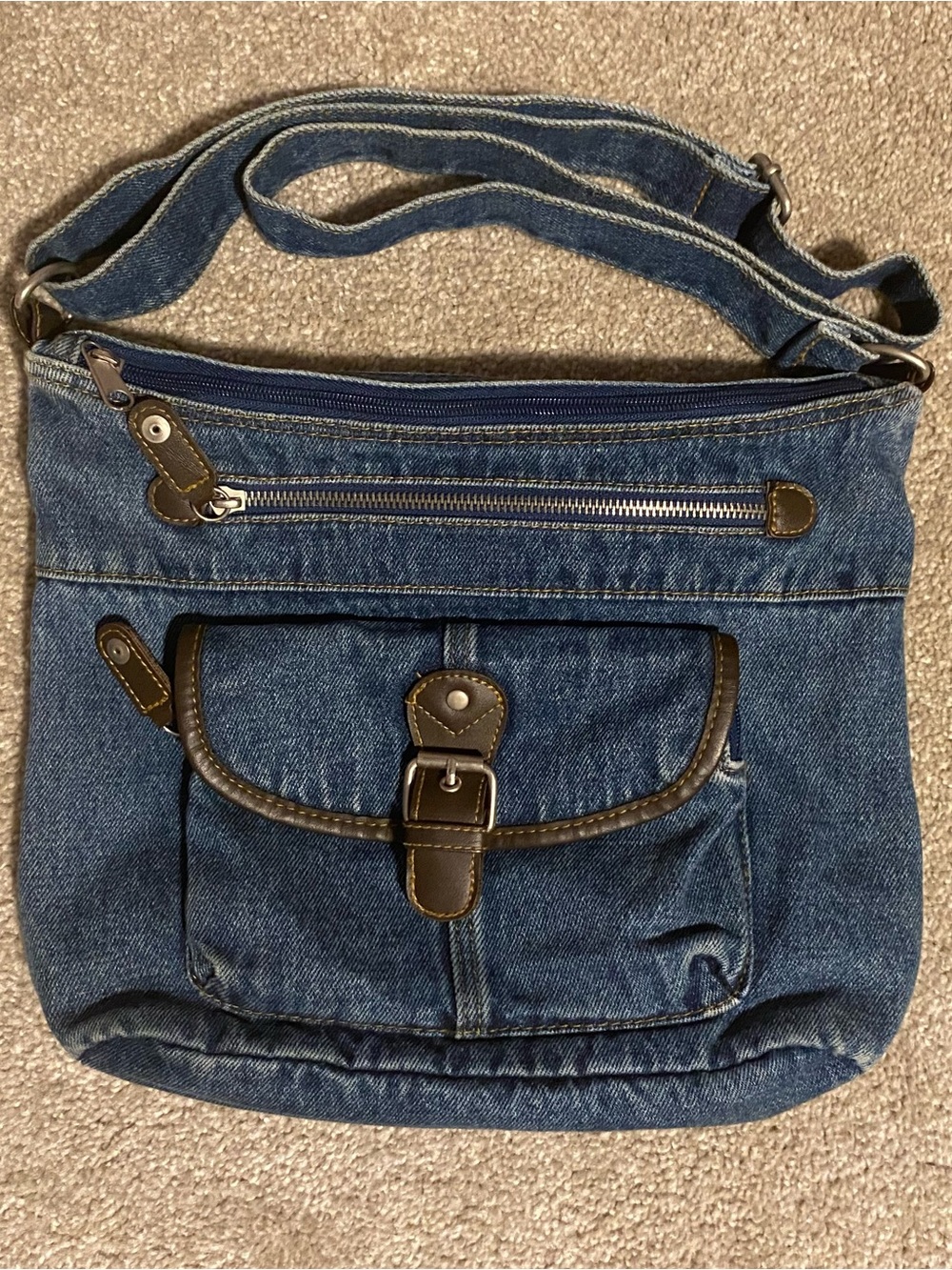 Vintage Y2K Denim Shoulder Crossbody Bag Multi-Pocket Utility Jean Purse Boho